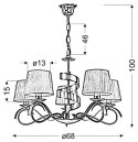 Lampa wisząca żyrandol DENIS chrom+złoty 5xE14 wymiary