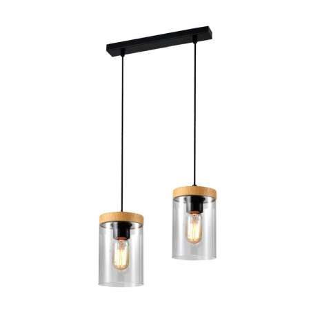 Lampa wiszaca WELS 2xE27 czarny+drewniany klosz dymiony Candellux 32-21991