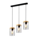 Lampa wiszaca WELS 3xE27 czarny+drewniany klosz dymiony Candellux 33-22004